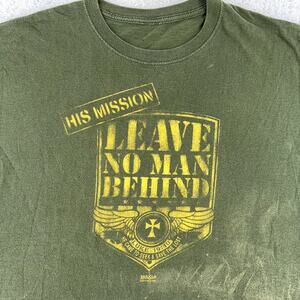 vtg Kerusso His Mission Leave No Man Behind Christian T Shirt Green Military 2XL